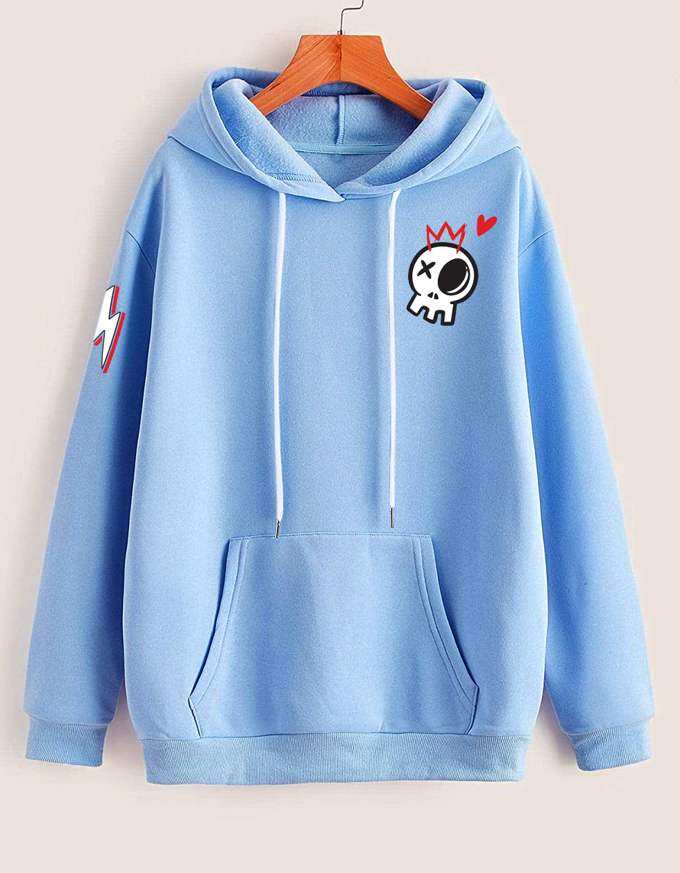 Skull Elegance: Light Blue Men's Printed Hoodie Veirdo