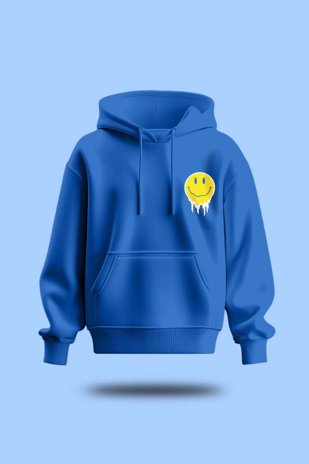Smile Blue Oversized Pocket Graphic Printed Hoodie