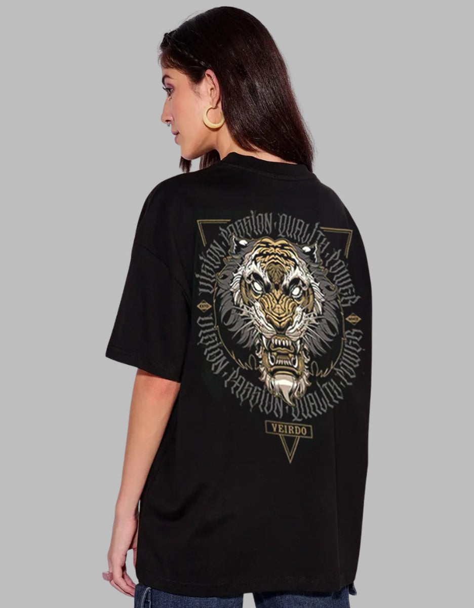 Tiger Oversized Women Black T-Shirt