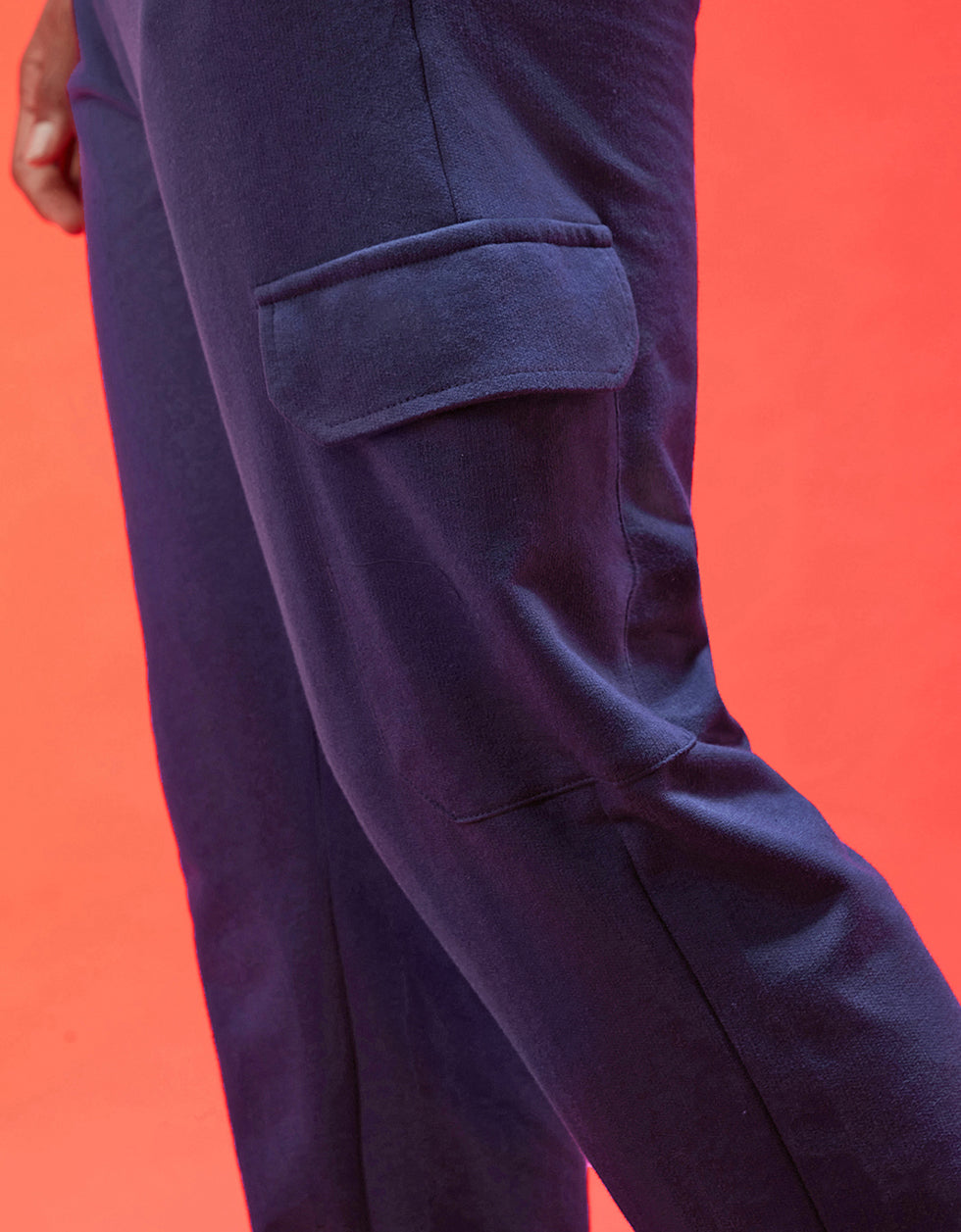 Navy Solid Baggy Fit Cargo Joggers