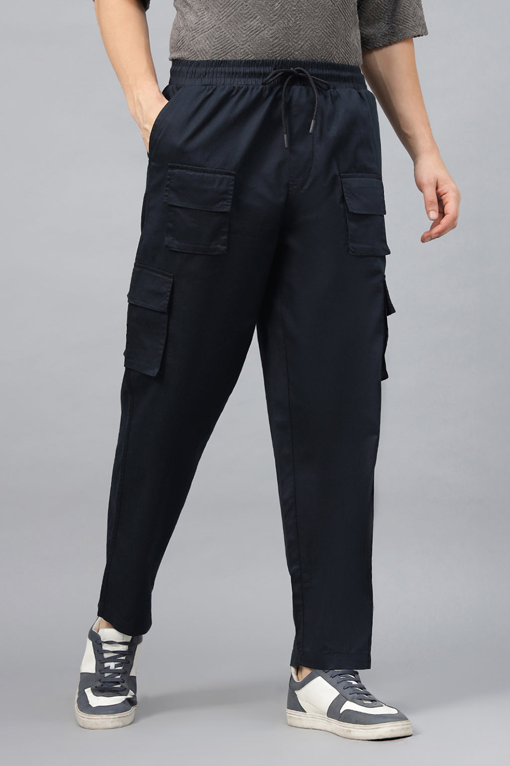 Navy Pure Cotton Baggy Fit 6 Pocket Cargo