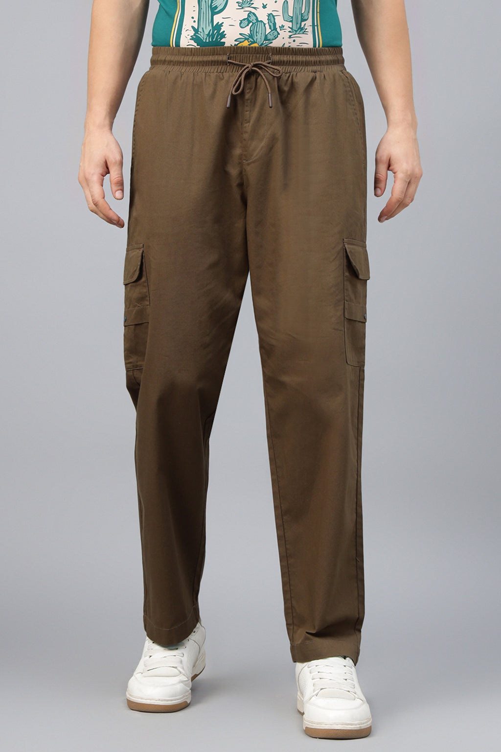 Brown Pure Cotton Baggy Fit 4 Pocket Cargo
