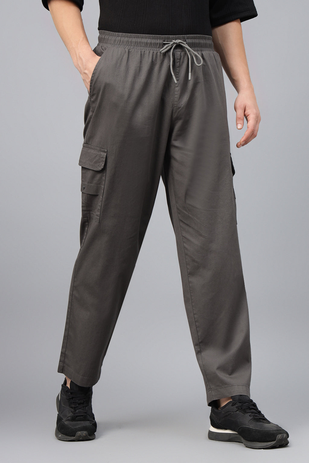 Grey Pure Cotton Baggy Fit 4 Pocket Cargo