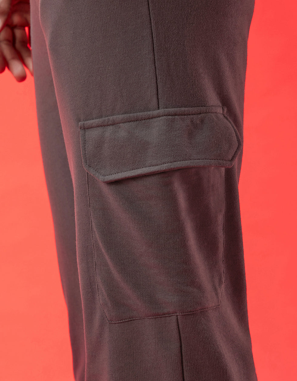 Charcoal Grey Solid Baggy Fit Cargo Joggers