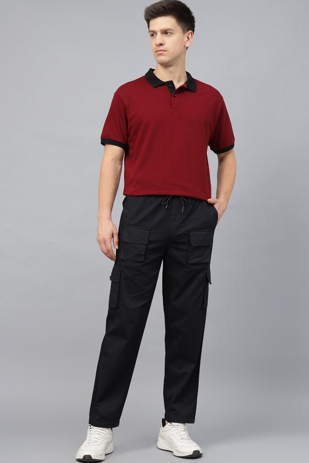 Black Pure Cotton Baggy Fit 6 Pocket Cargo