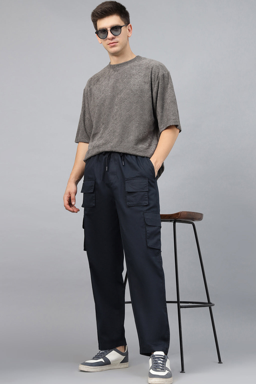 Navy Pure Cotton Baggy Fit 6 Pocket Cargo