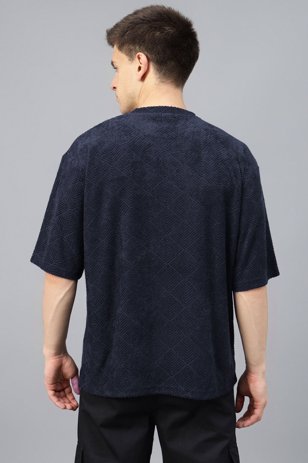 Navy Jacquard Plain Oversized Exclusive T-shirt