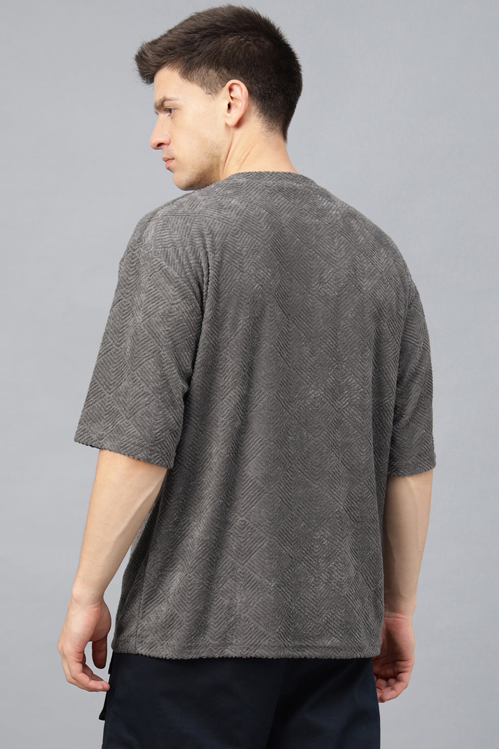 Grey Jacquard Plain Oversized Exclusive T-shirt