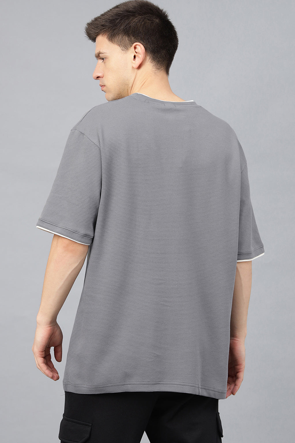 Grey & Mushroom Textured Plain Oversized Exclusive T-shirt
