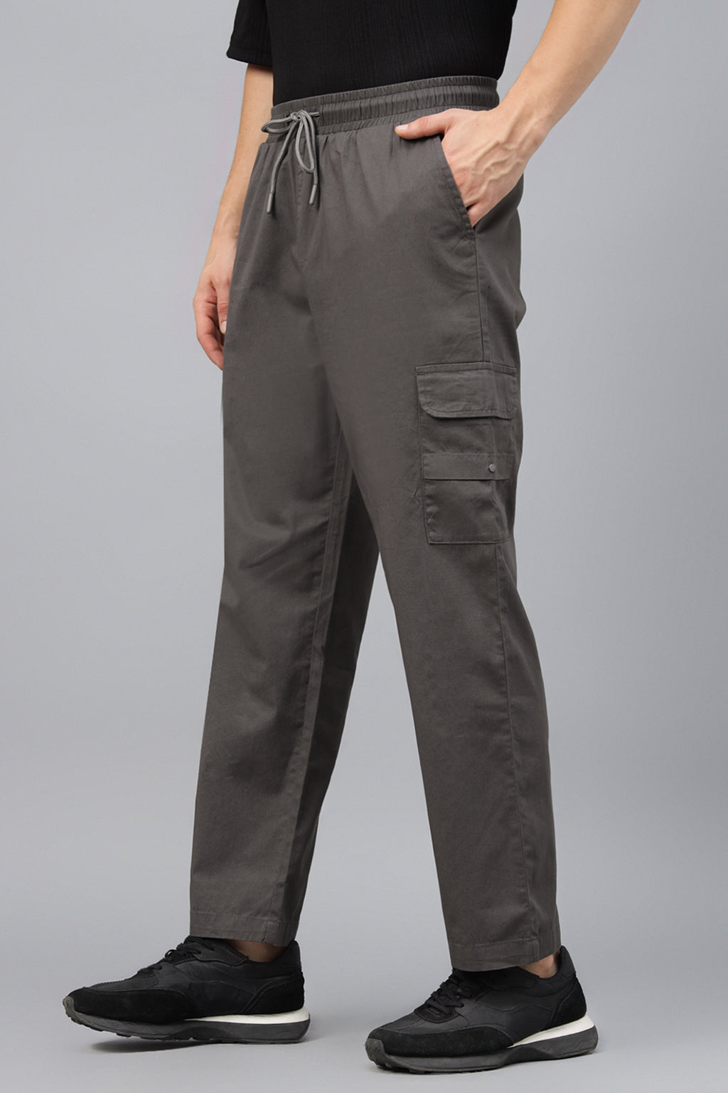 Grey Pure Cotton Baggy Fit 4 Pocket Cargo