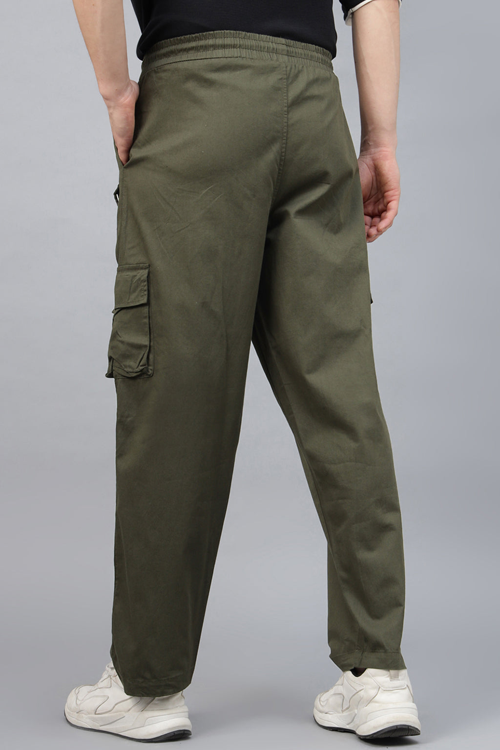 Olive Pure Cotton Baggy Fit 6 Pocket Cargo