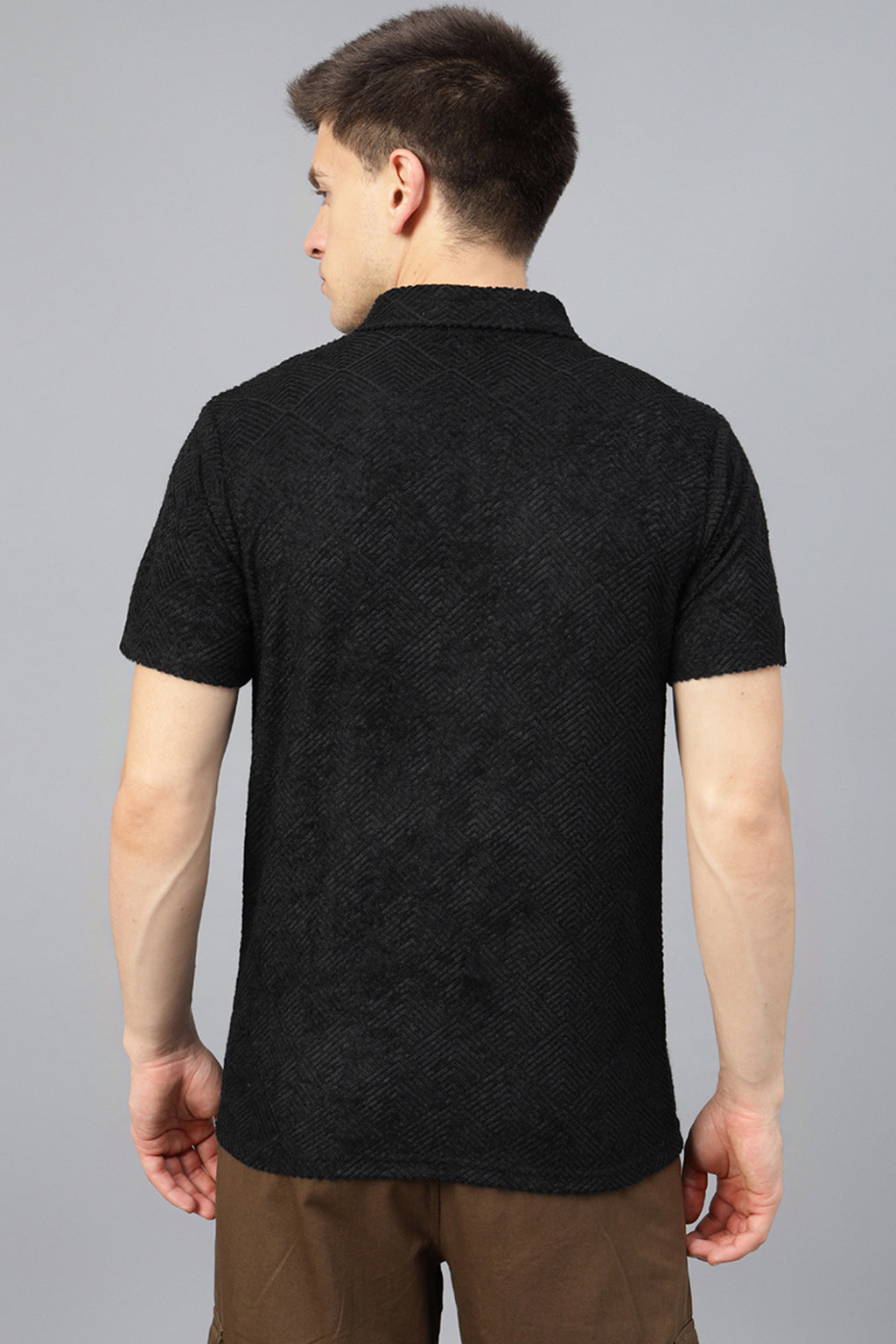 Black Jacquard Plain Regular Fit Zipper Polo Exclusive T-shirt