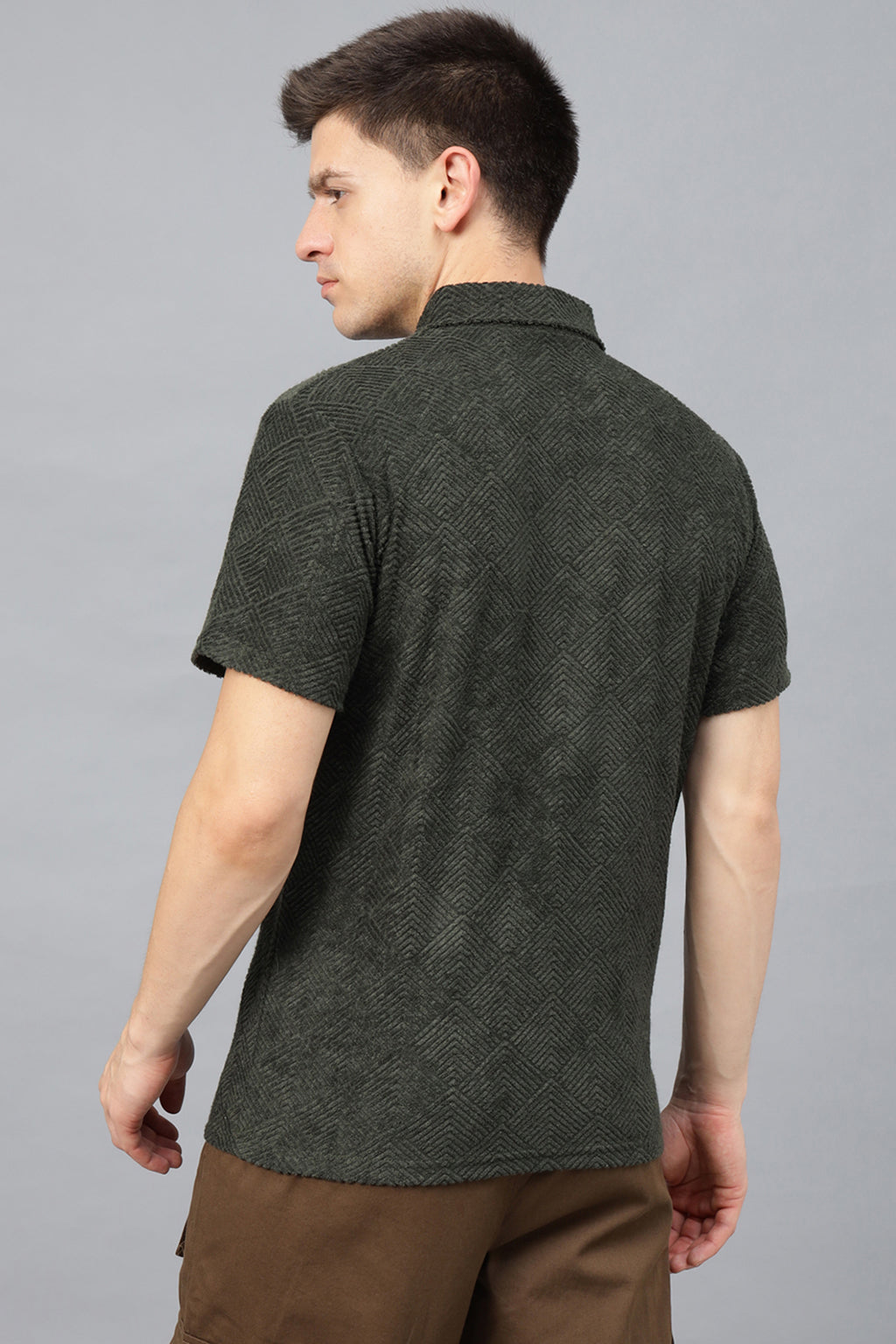 Olive Jacquard Plain Regular Fit Zipper Polo Exclusive T-shirt