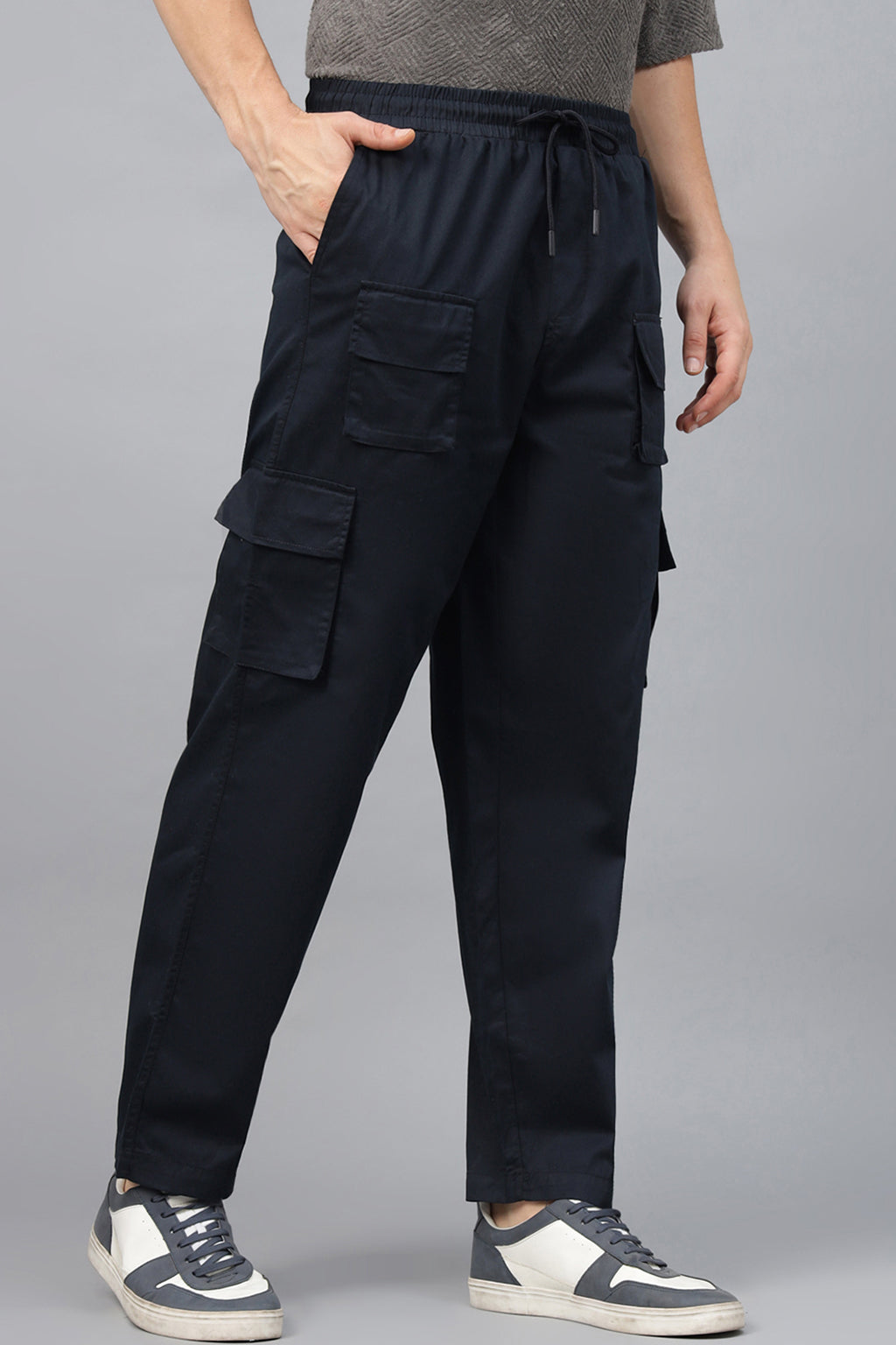 Navy Pure Cotton Baggy Fit 6 Pocket Cargo