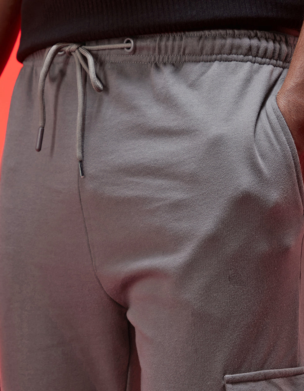 Charcoal Grey Solid Baggy Fit Cargo Joggers