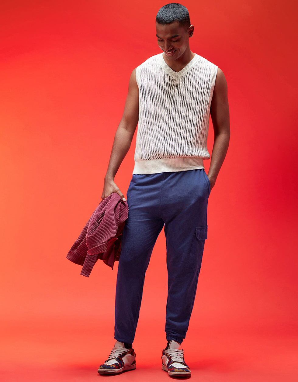 Navy Solid Baggy Fit Cargo Joggers