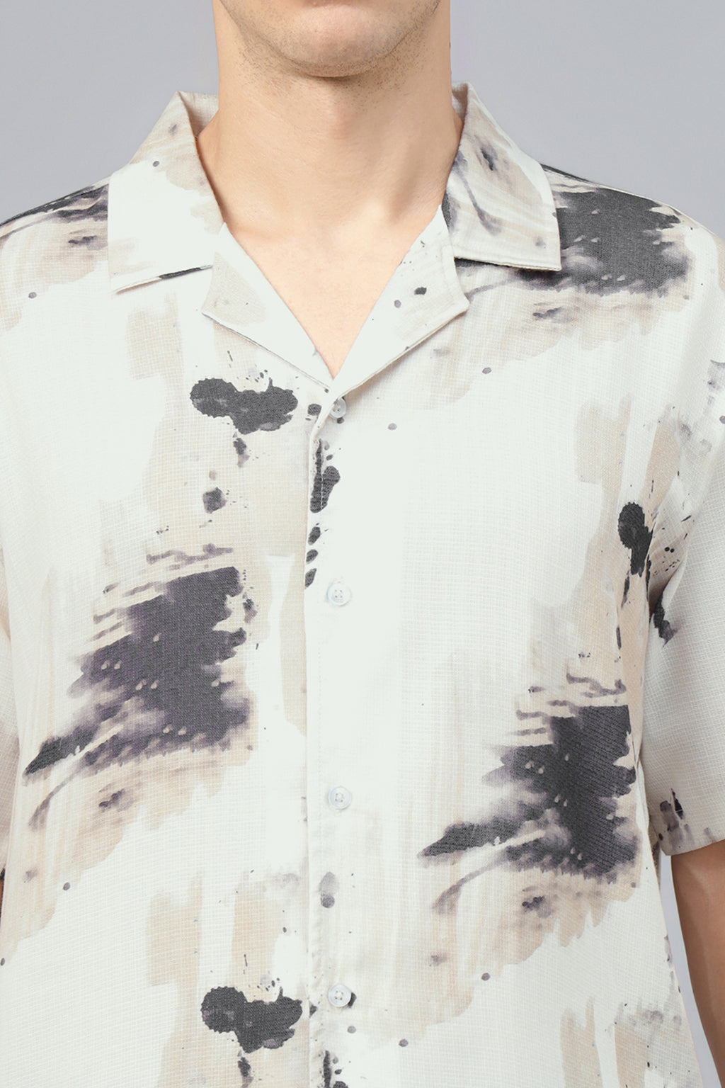 Beige Camp Collar Printed Oversized Exclusive Shirt