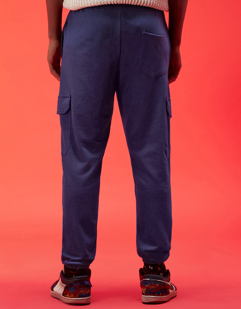 Navy Solid Baggy Fit Cargo Joggers