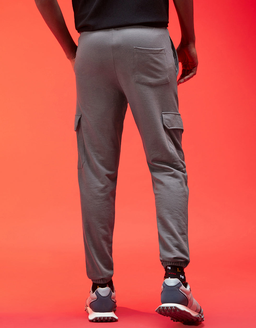 Charcoal Grey Solid Baggy Fit Cargo Joggers