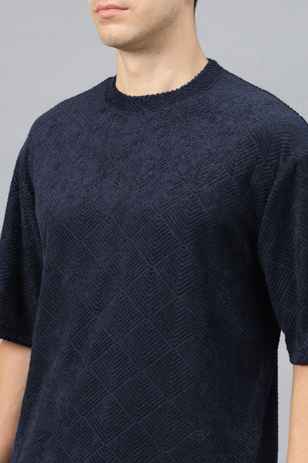 Navy Jacquard Plain Oversized Exclusive T-shirt