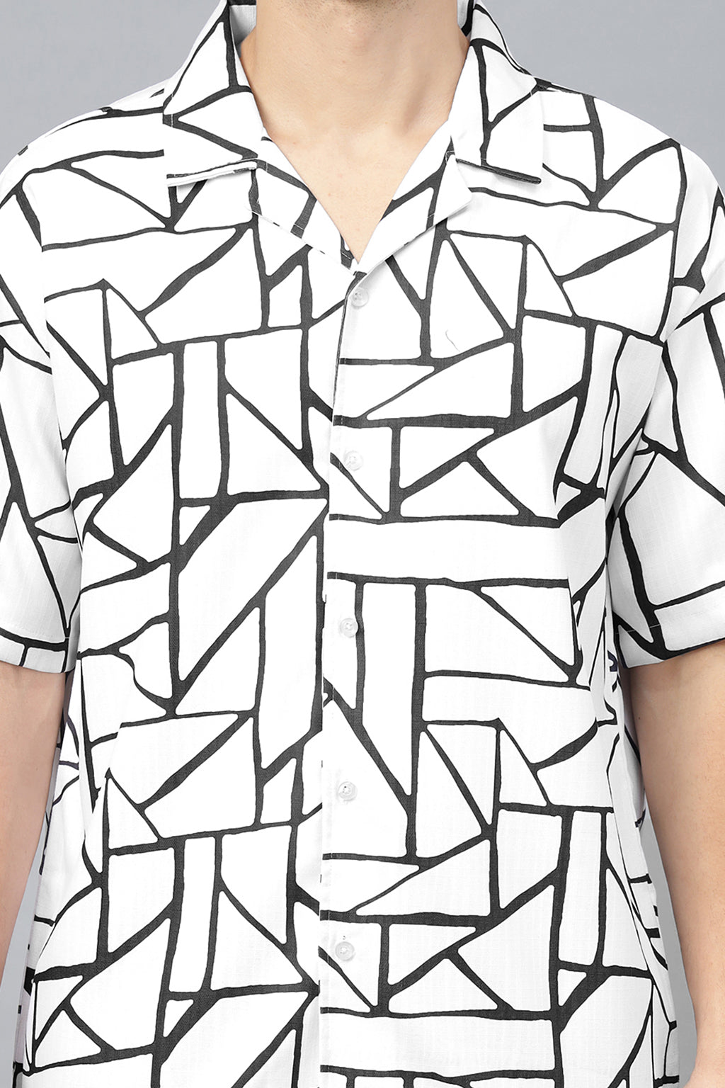 White Camp Collar Printed Oversized Exclusive Shirt