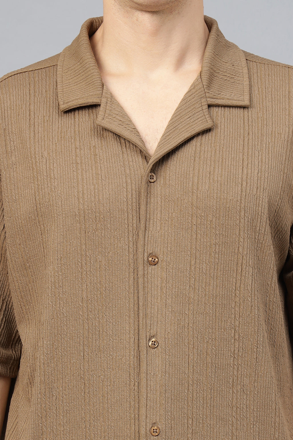 Khaki Textured Plain Oversized Exclusive Shirt