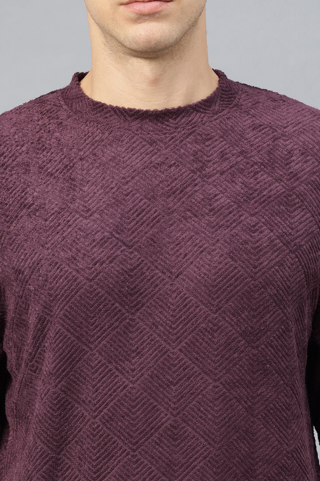 Maroon Jacquard Plain Oversized Exclusive T-shirt