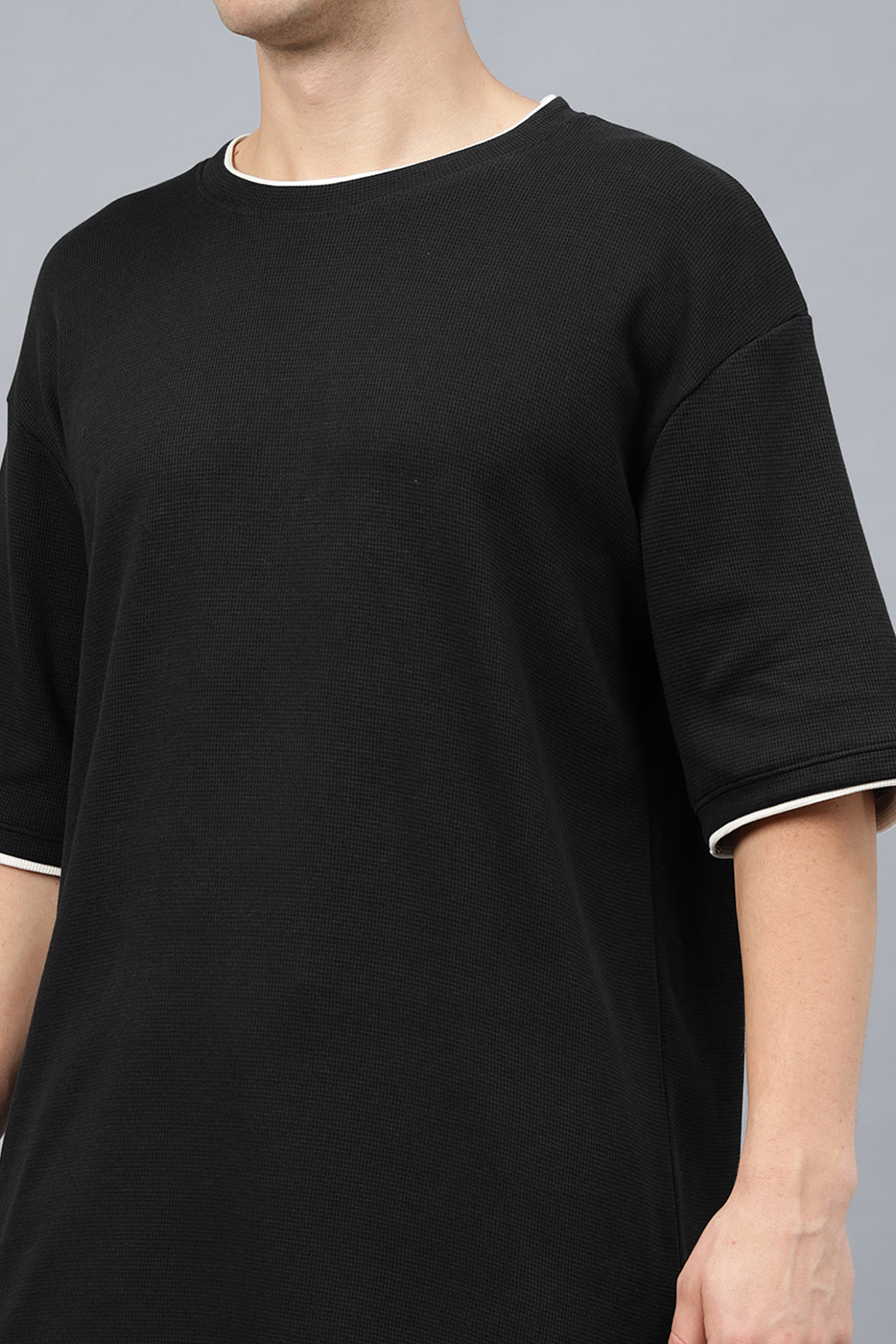 Black & Marshmallow Textured Plain Oversized Exclusive T-shirt