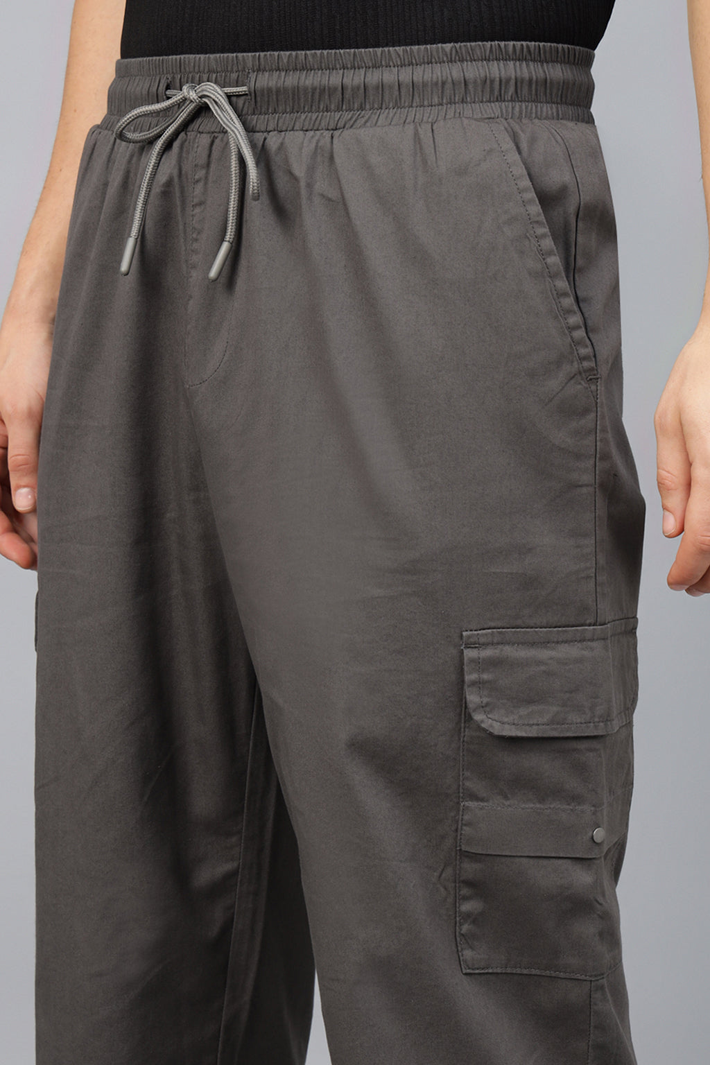 Grey Pure Cotton Baggy Fit 4 Pocket Cargo