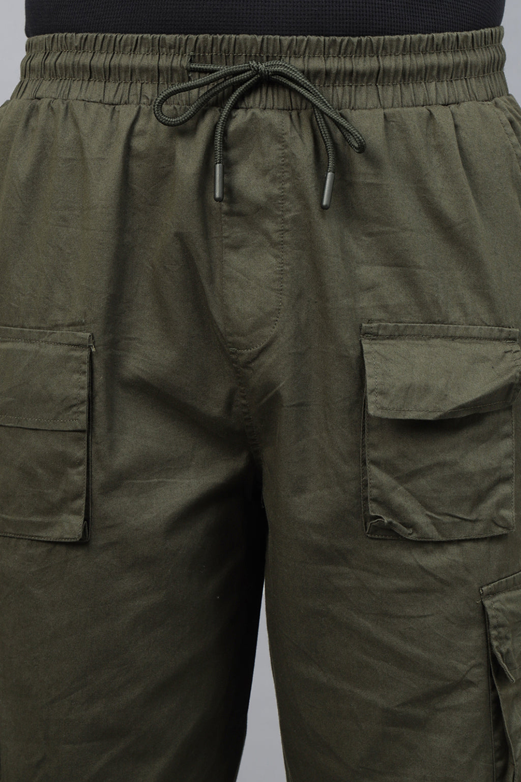 Olive Pure Cotton Baggy Fit 6 Pocket Cargo