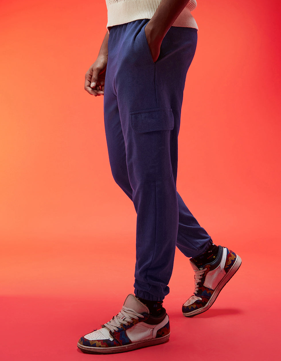 Navy Solid Baggy Fit Cargo Joggers