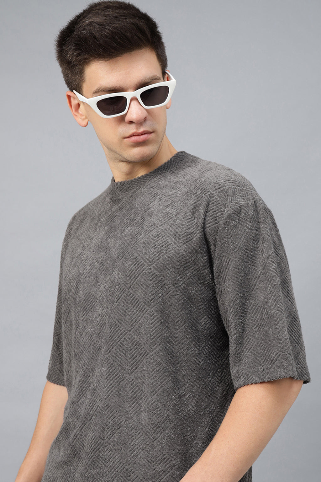 Grey Jacquard Plain Oversized Exclusive T-shirt