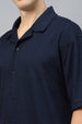 Navy Textured Plain Oversized Exclusive Shirt