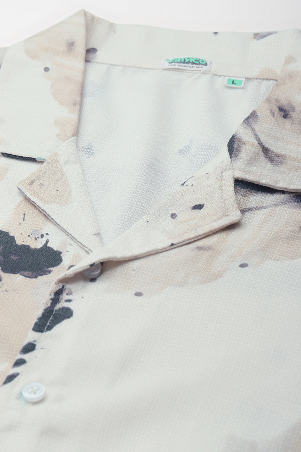 Beige Camp Collar Printed Oversized Exclusive Shirt