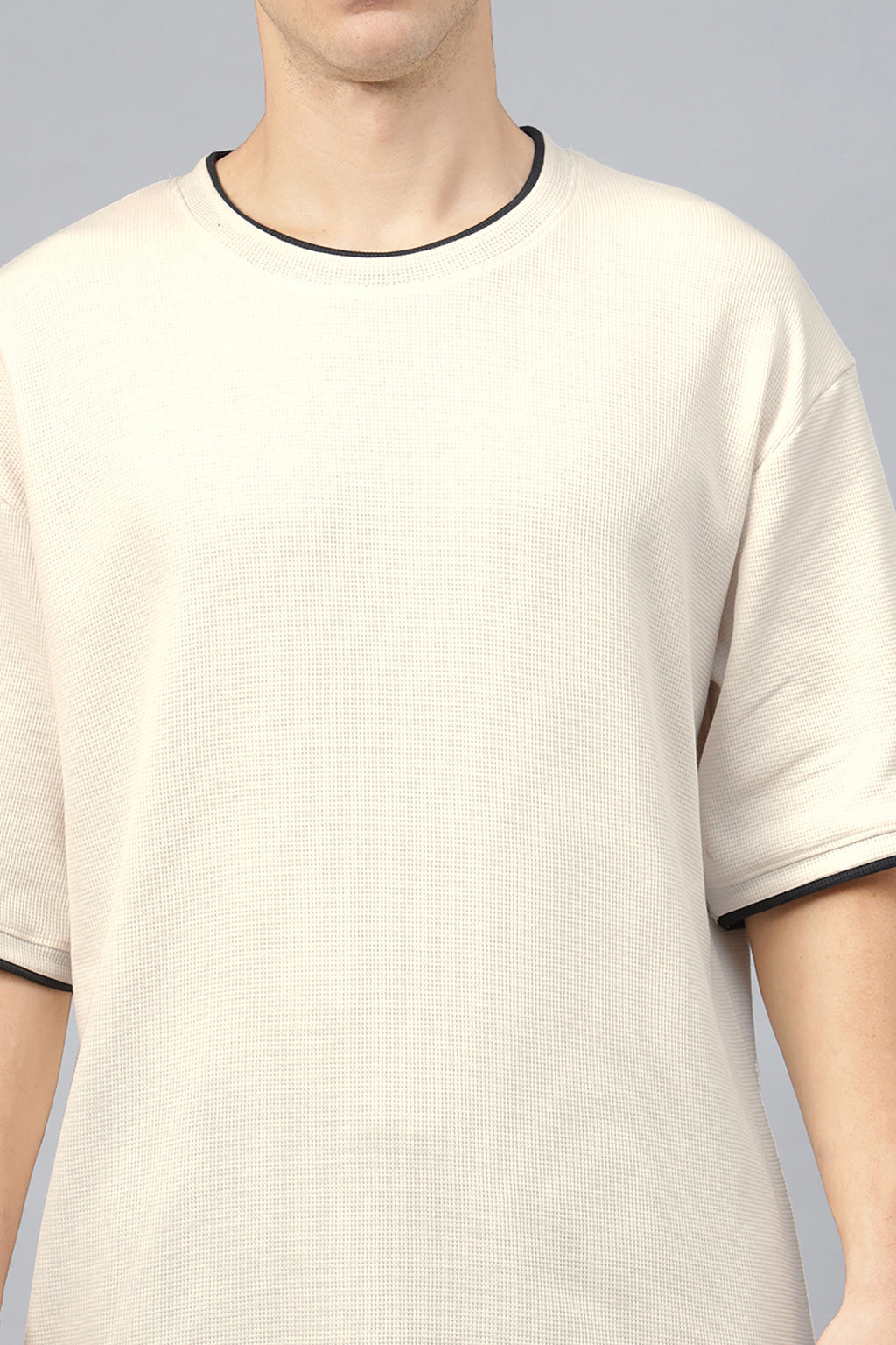 Mushroom & Black Textured Plain Oversized Exclusive T-shirt
