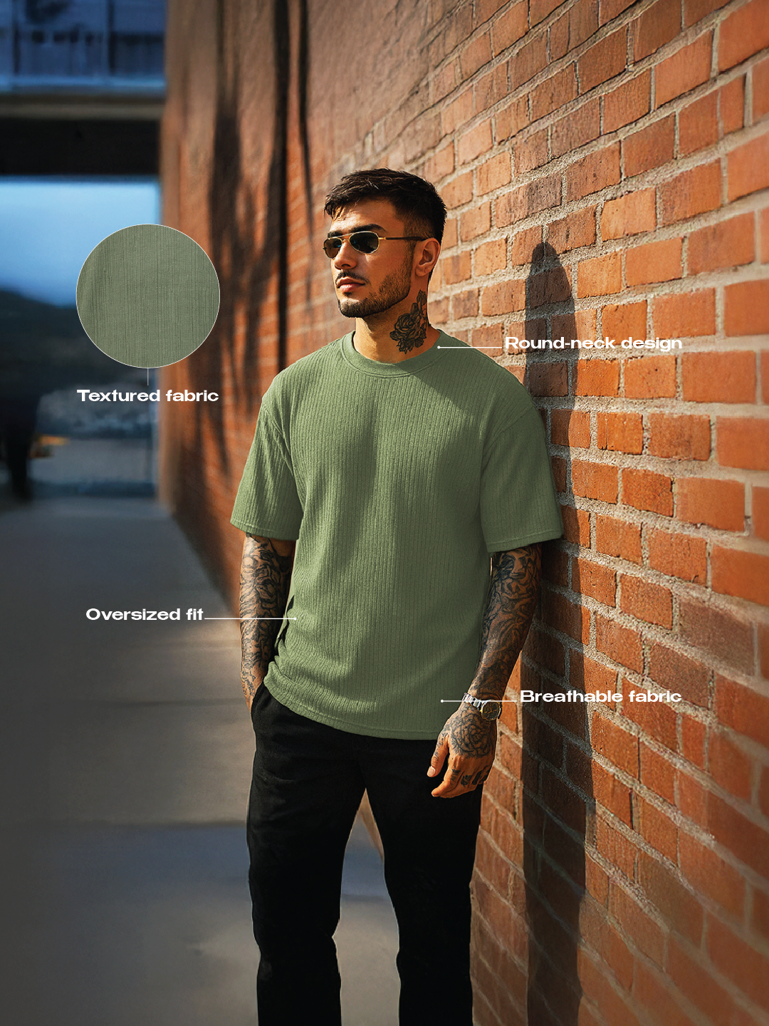 Olive Textured Plain Oversized Exclusive T-shirt