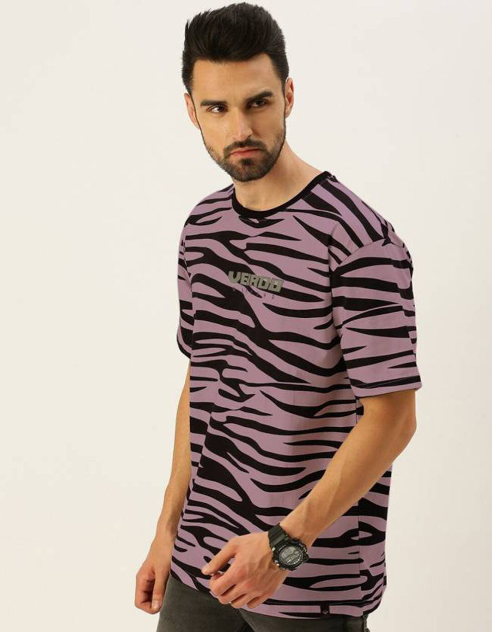 Zebra Lilac Oversized All Over Animal Print T-shirt