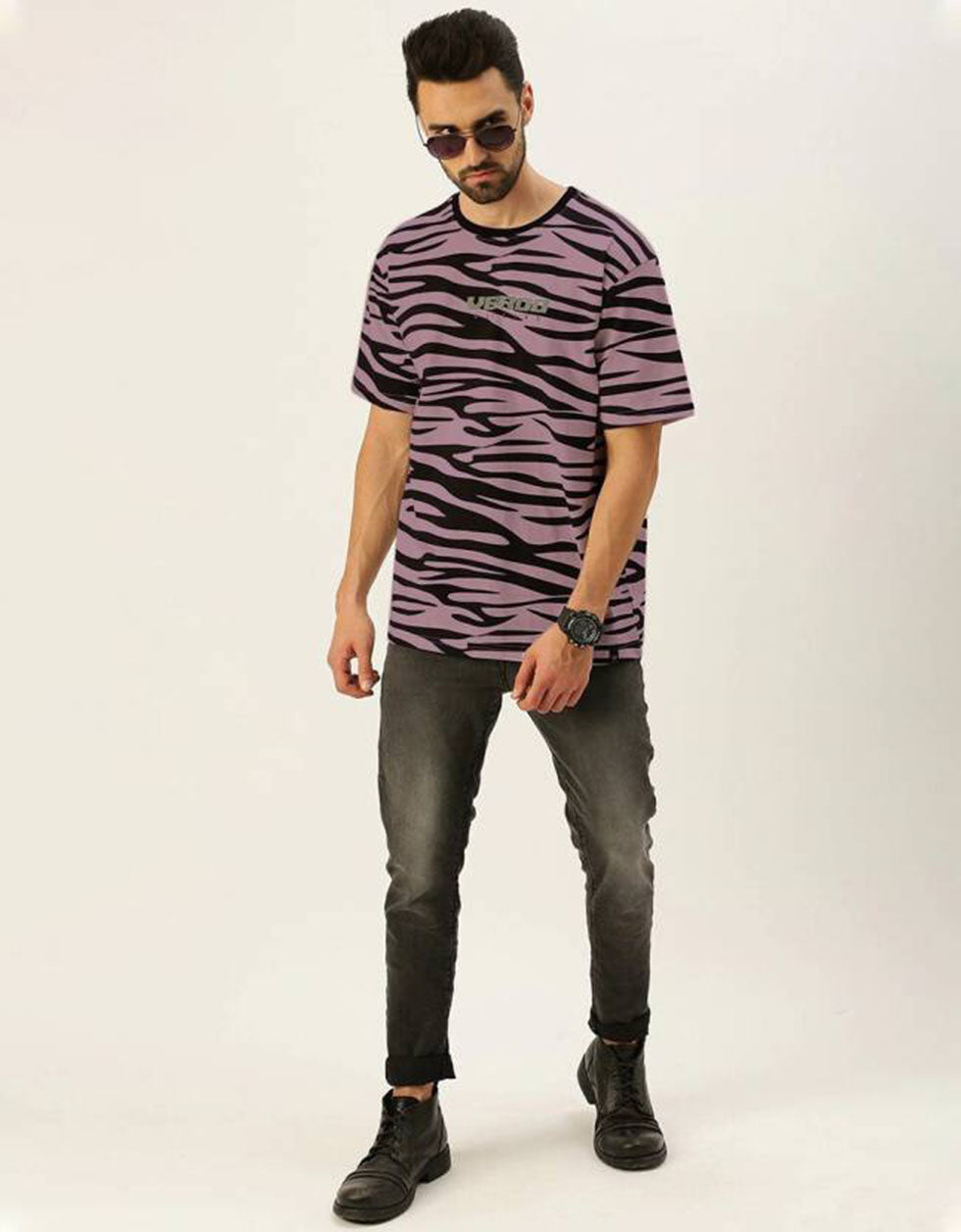 Zebra Lilac Oversized All Over Animal Print T-shirt