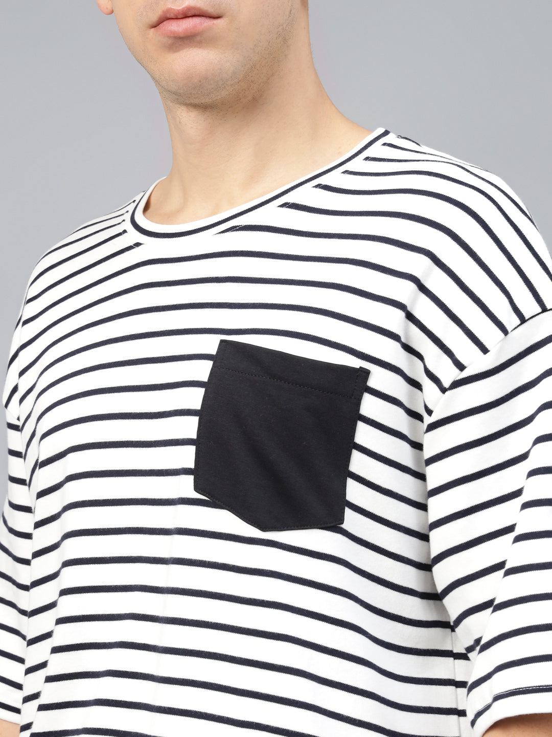 Black & White Textured Stripe Oversized Exclusive T-shirt