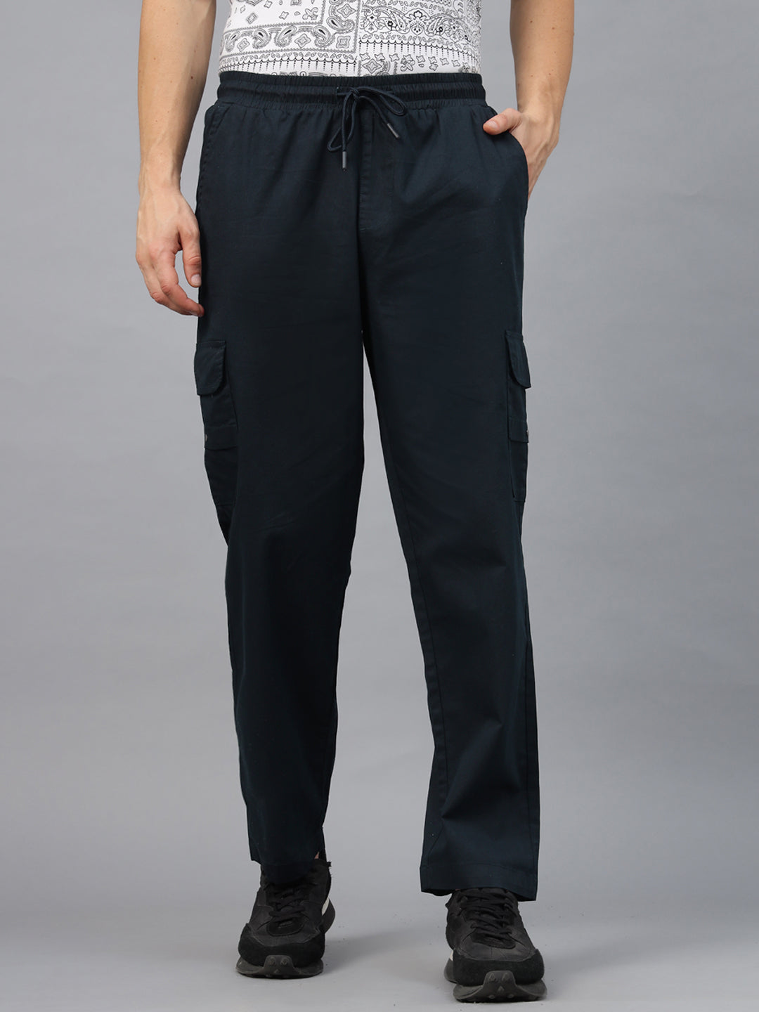 Navy Pure Cotton Baggy Fit 4 Pocket Cargo