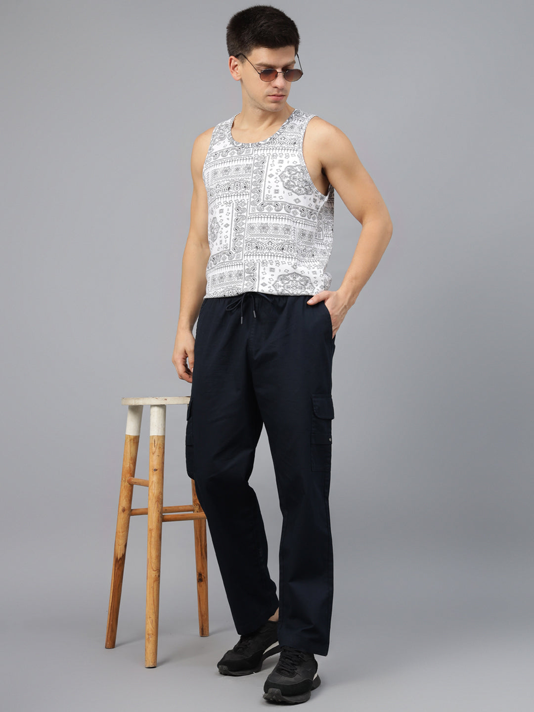 Navy Pure Cotton Baggy Fit 4 Pocket Cargo