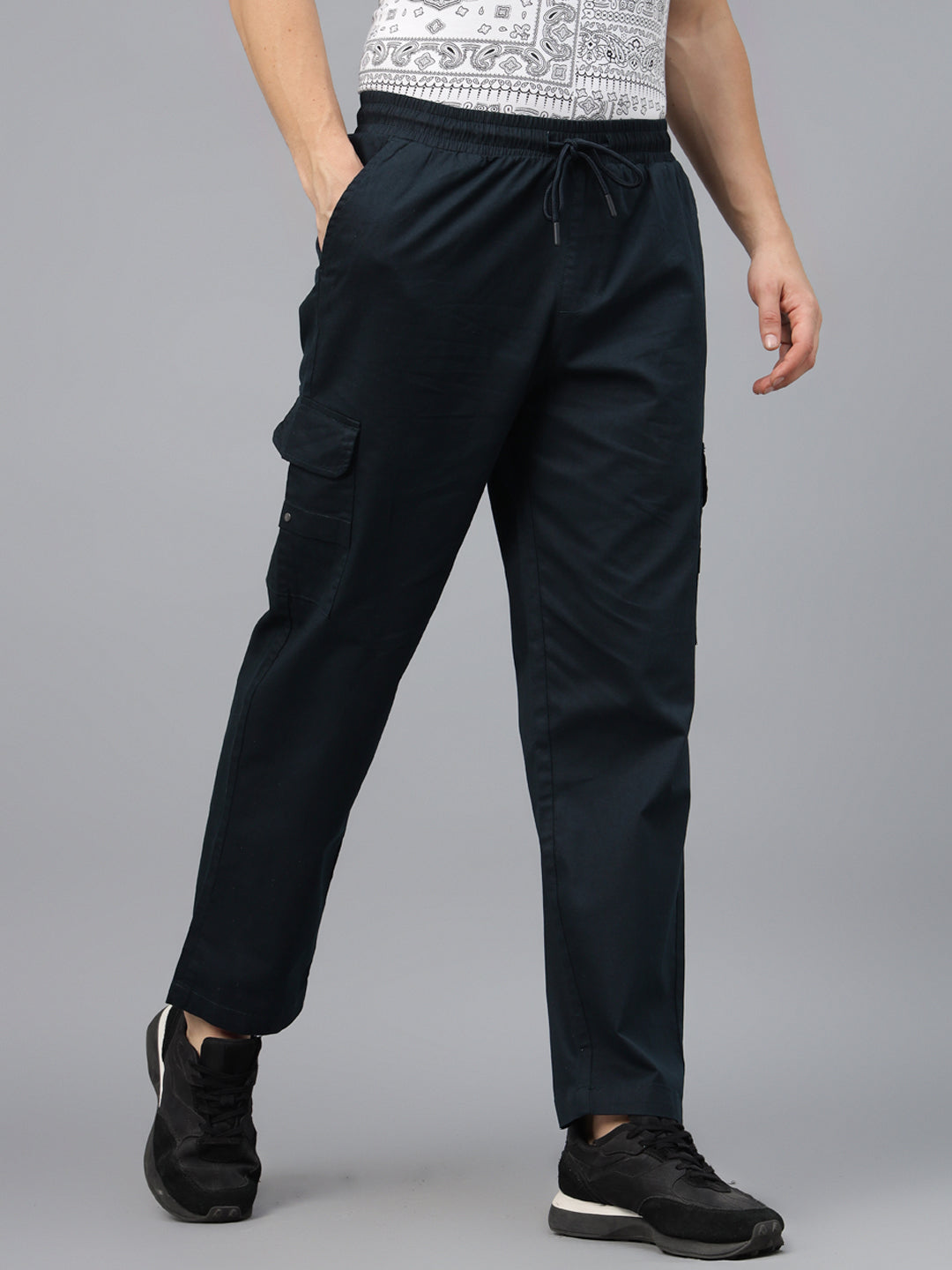 Navy Pure Cotton Baggy Fit 4 Pocket Cargo