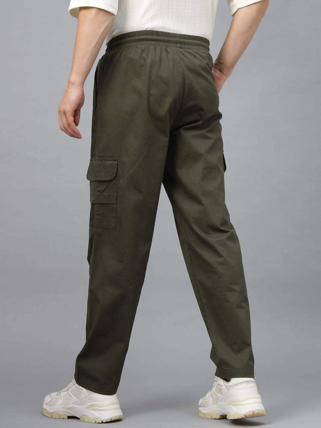 Olive Pure Cotton Baggy Fit 4 Pocket Cargo