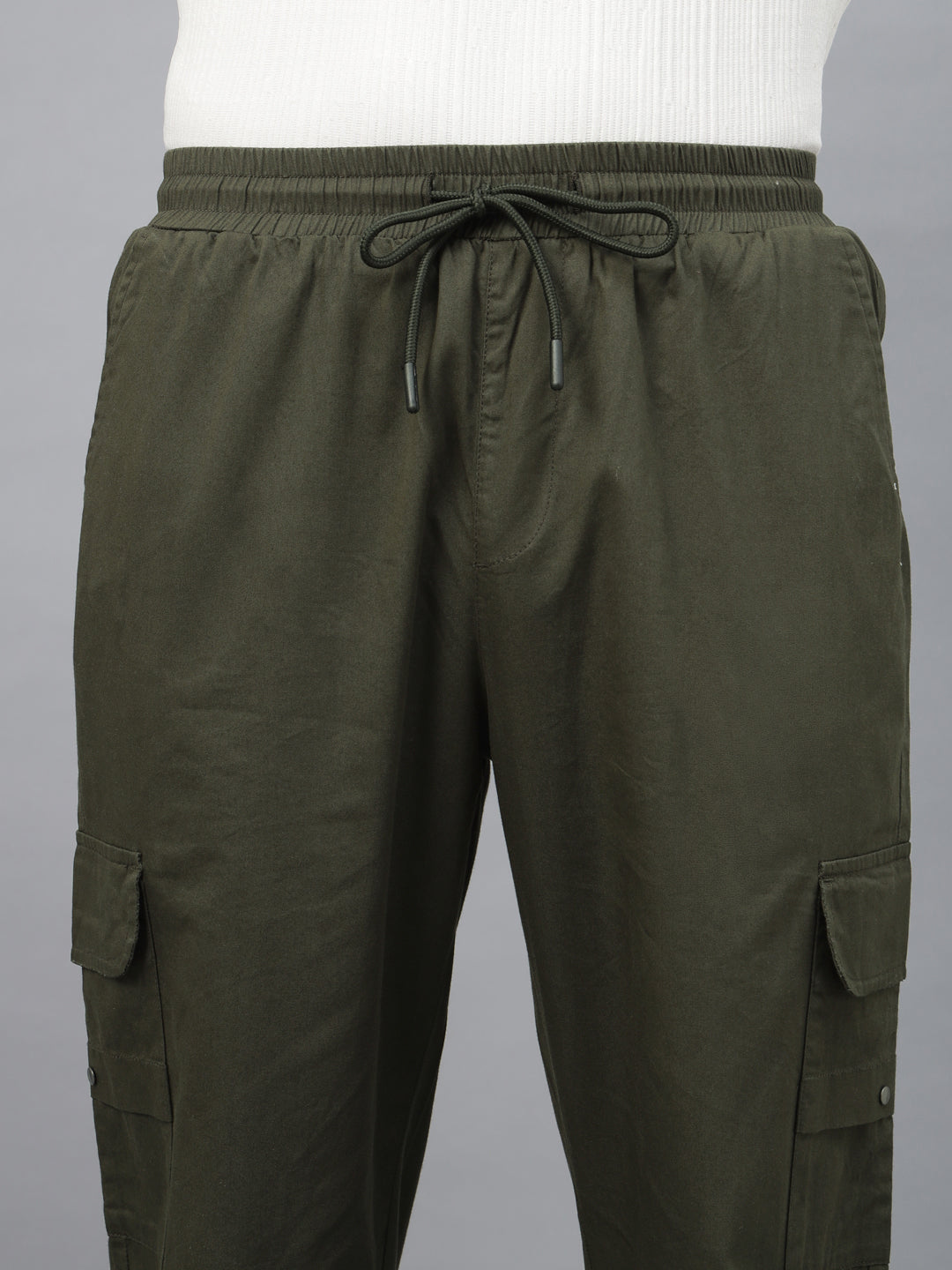 Olive Pure Cotton Baggy Fit 4 Pocket Cargo