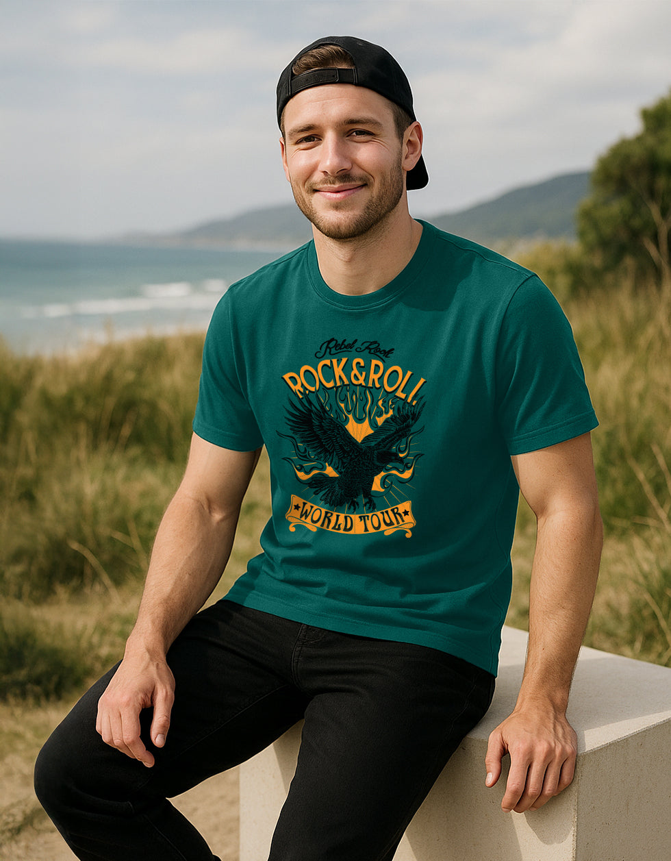 Rock And Roll Green Regular Fit Printed T-shirt