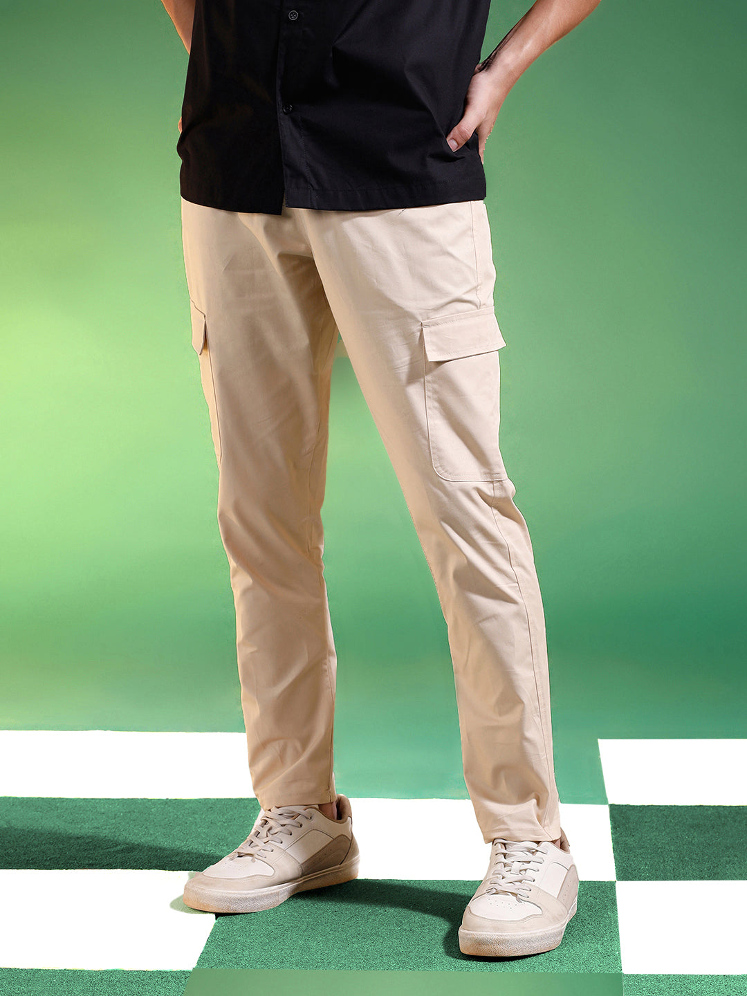 Beige Pure Woven Narrow Fit 5 Pocket Cargo