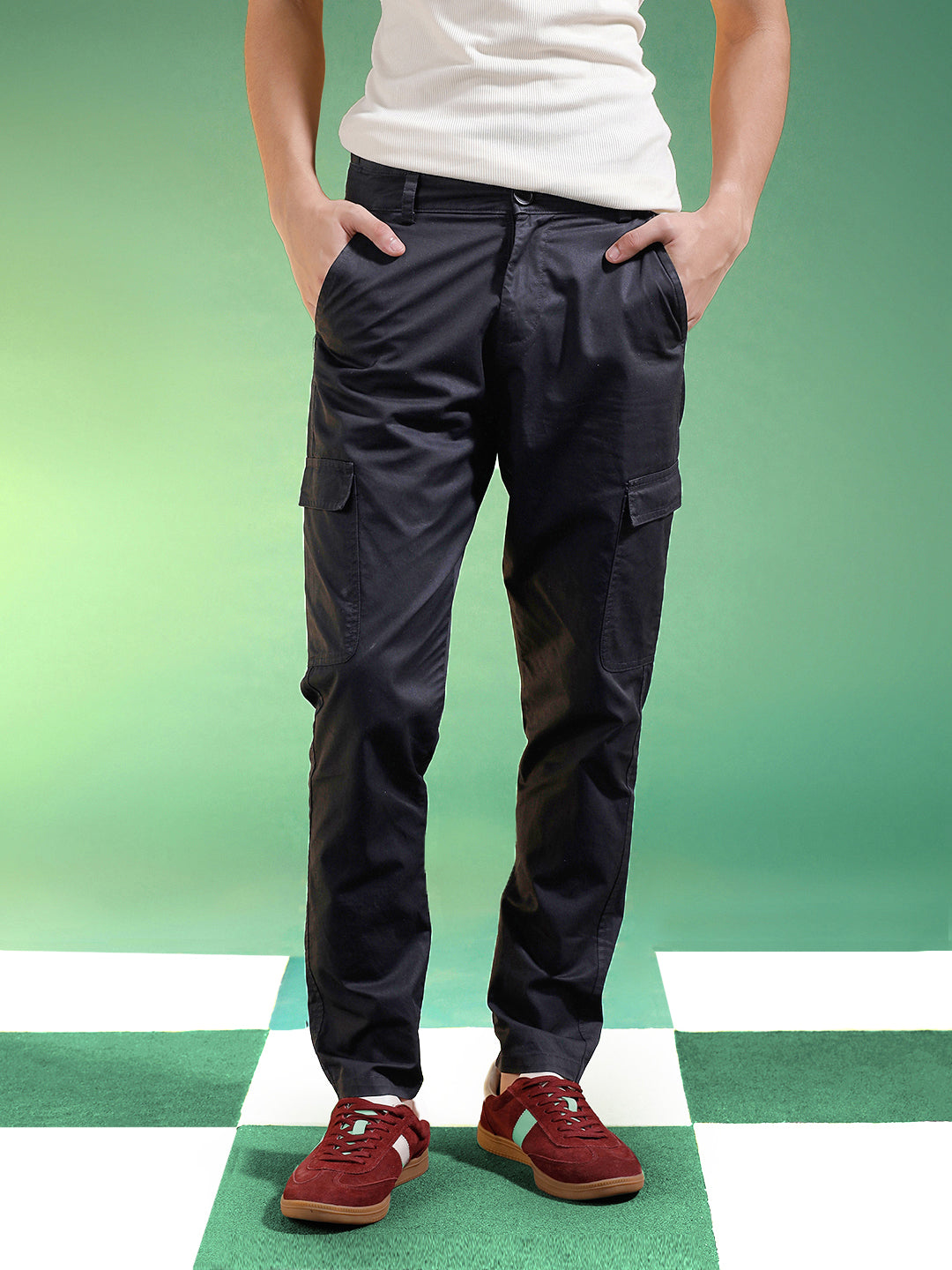 Black Pure Woven Narrow Fit 5 Pocket Cargo
