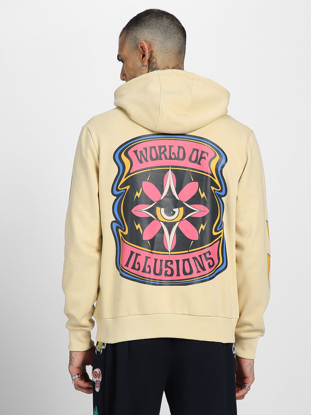 Beige Fantasy: Stylish Men's Illusions Regular Fit Hoodie