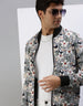 White Floral Printed Shacket for Men Veirdo