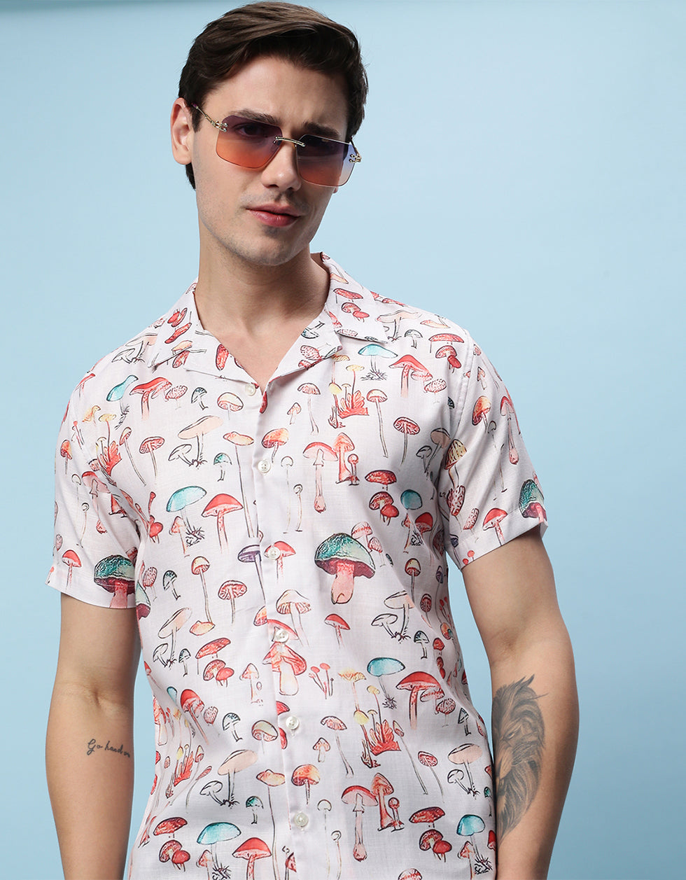 White Tropical Printed Casual Shirt Veirdo